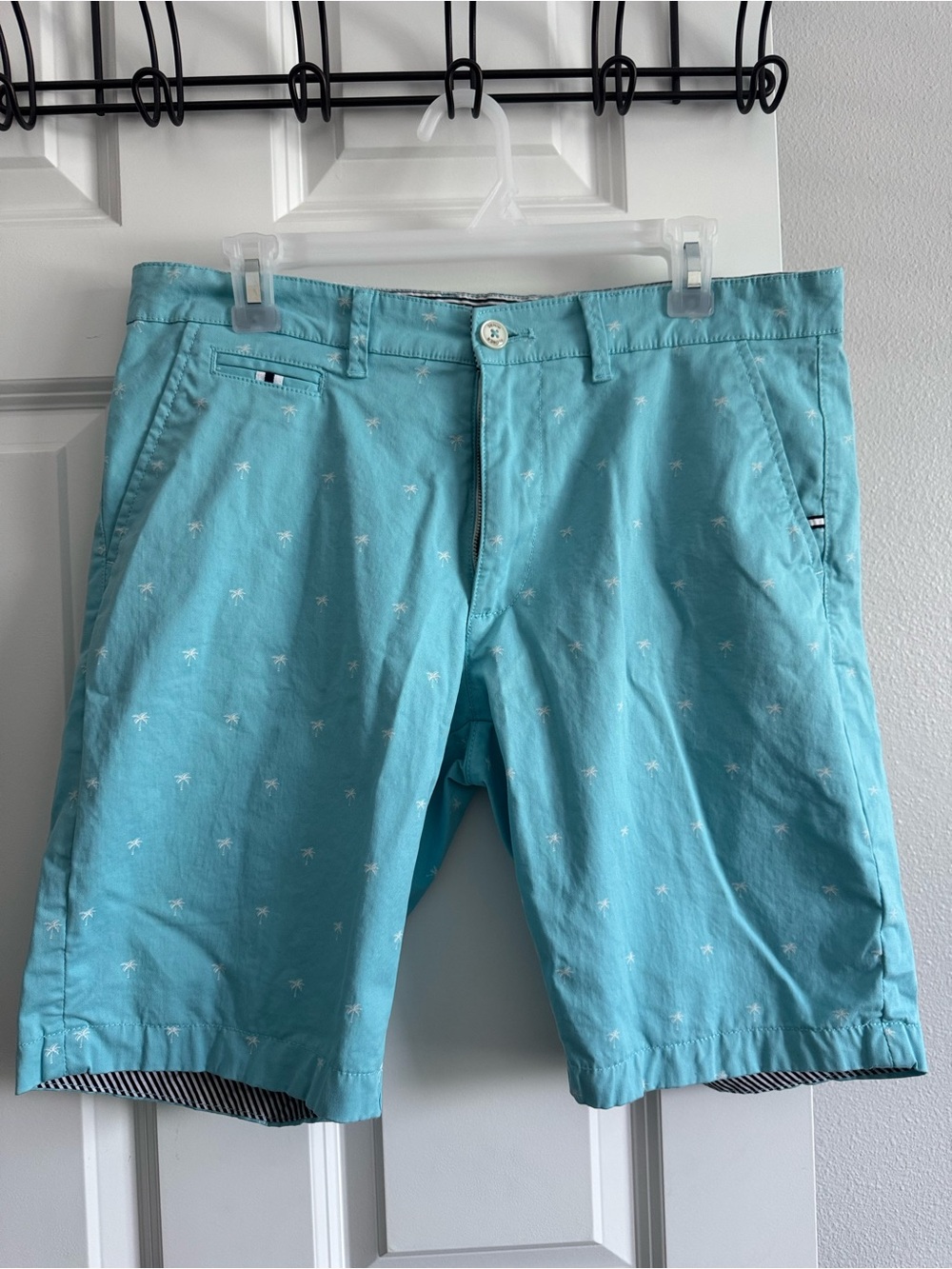 Denim & Flower Light Blue Palm-Print Flat Front Men's Shorts